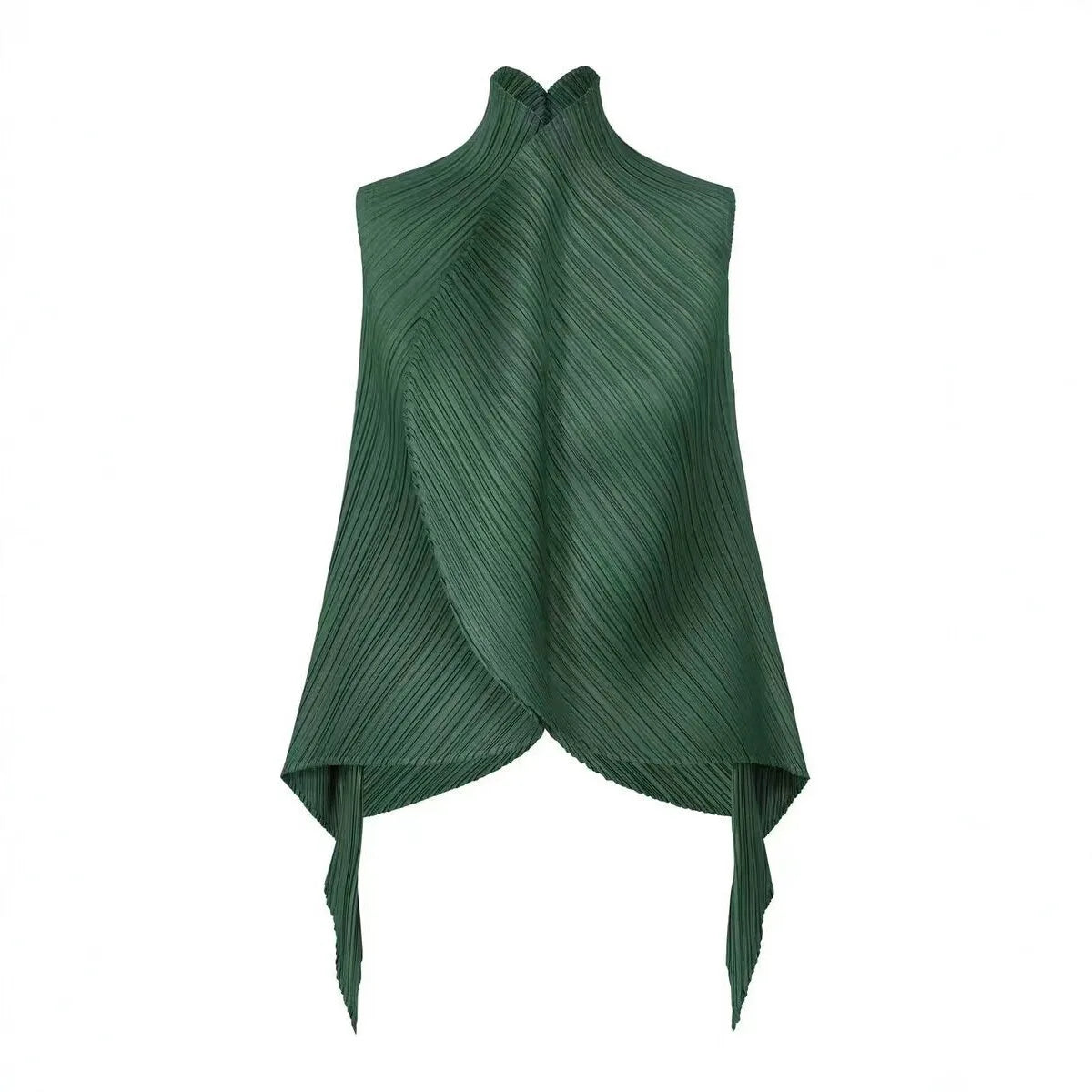 Miyake Pleated High-neck Sleeveless Women Leaf Fold Top