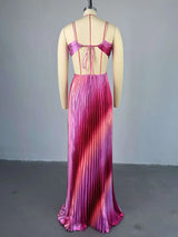CM.YAYA 2025 Elegant Sleeveless Sweet Strapless Gradient Floor-Length Long Women Dress Beach Party Evening Sexy Pleated Dresses
