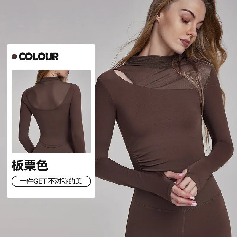Top with Chest Cushion for Autumn and Winter, Slim Fit and Slimming, Sports Long Sleeved T-shirt for Women, Outdoor Fitness Top