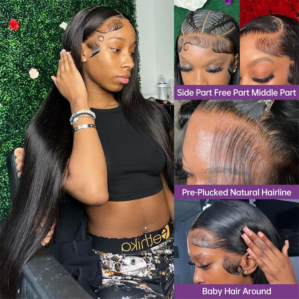 200% Real Density Bone Straight 13x4 13x6 Hd Transparent Lace Frontal Wigs For Women 360 PrePlucked ≥98% Human Hair Lace Front