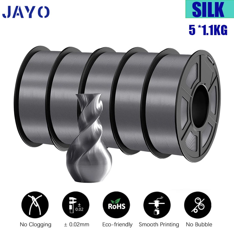 JAYO 3D Printer Filament  PETG PLA HSMPETG PLA PLUS 1.75mm 5Rolls 3D Printing Materials for 100% No Bubble &FDM 3D Pen DIY Gift