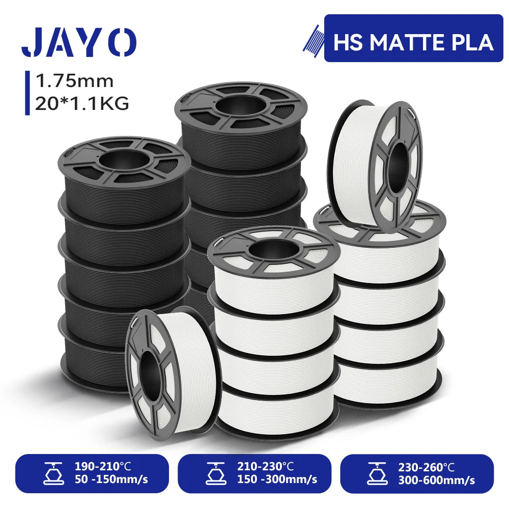 JAYO 20 Rolls 3D PLA Matte/High Speed PLA matte Printer Filament 1.75mm Neatly Wound PLA with Matte Finish Print for 3D Printer