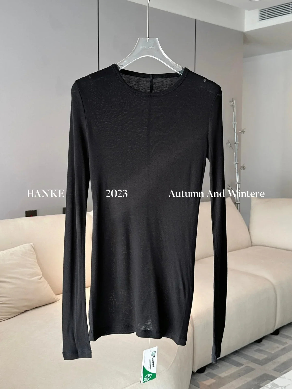 Spring Basic Wool Blending Base Layer Tops Women T Shirt