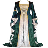 Halloween Women 3XL Plus Size Medieval Retro Court Princress Cosplay Costume Long Dress Elegant Witch Square Collar Masquerade