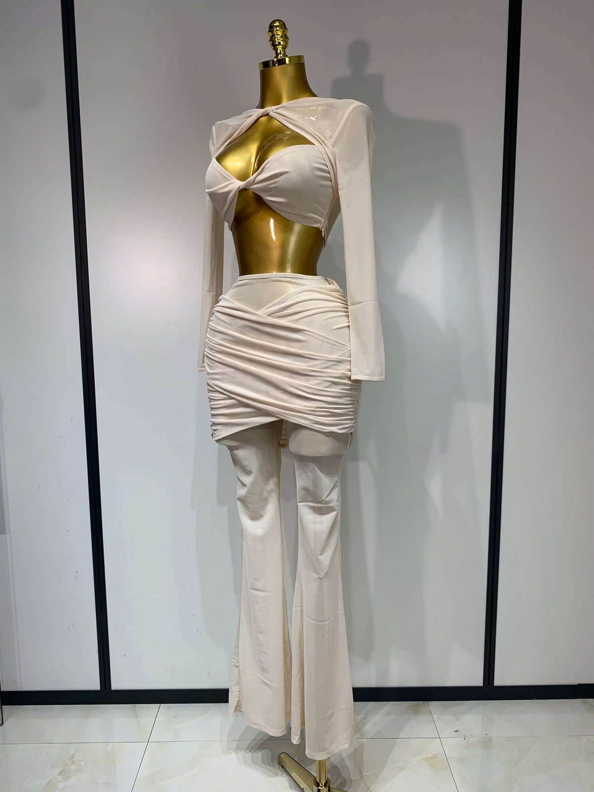 Women Sexy Mesh See Through Long Sleeves Pant Sets Elegant Fashion Street Two Piece Set Club Birthday Evening Party Outfit