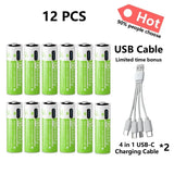 2025 Pro 1.5V AAA 6800mAh Rechargeable Battery, Type-C Fast Charging Li-ion Batteries, 2000 Cycles LED Indicator with Free Cable