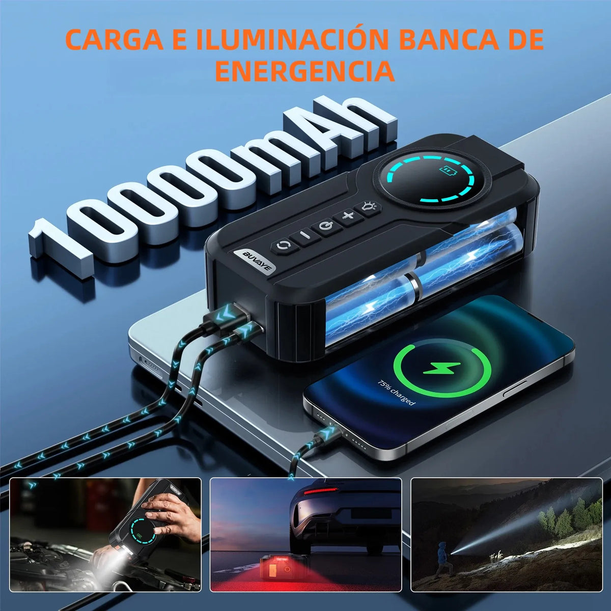 10000mAh Jump Starter Power Bank 3000-7000A with Air Compressor And Lighting Features for Car Battery Starter And Tyre Inflating
