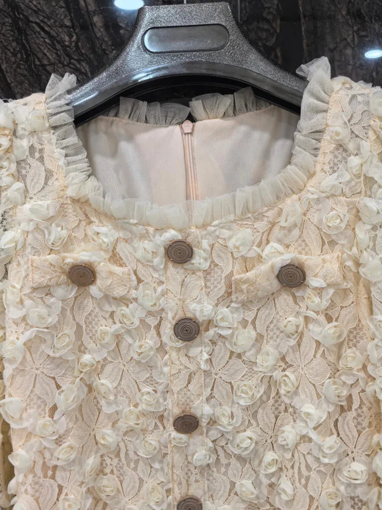 QMQA Fashion Women's Elegant Dresses Three-dimensional Floral Square Collar Long Sleeved Princess Style Dress Autumn New 1A232