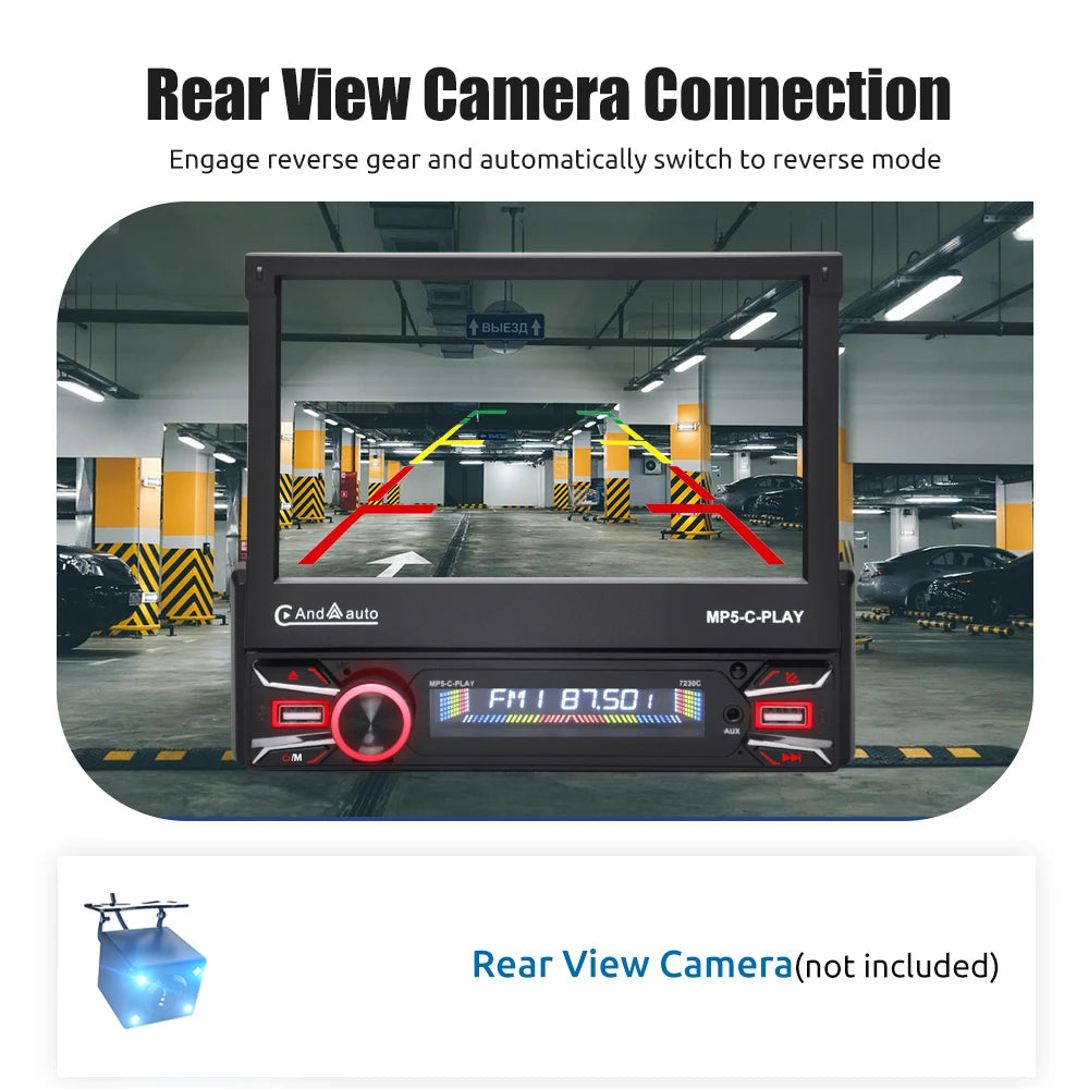 7" Single 1 DIN Flip Out Car Radio Stereo Apple Carplay & Android Auto HD Touch Screen MP5 Player Head Unit Bluetooth FM USB SWC