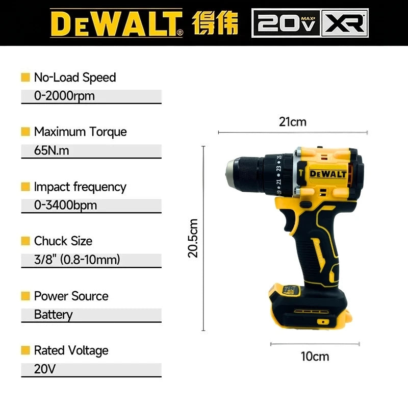 DEWALT DCD805 20V Power Tools, Brushless Impact Drill Cordless Electric Screwdriver, Optional 2Ah 6Ah Lithium Battery Tool Set