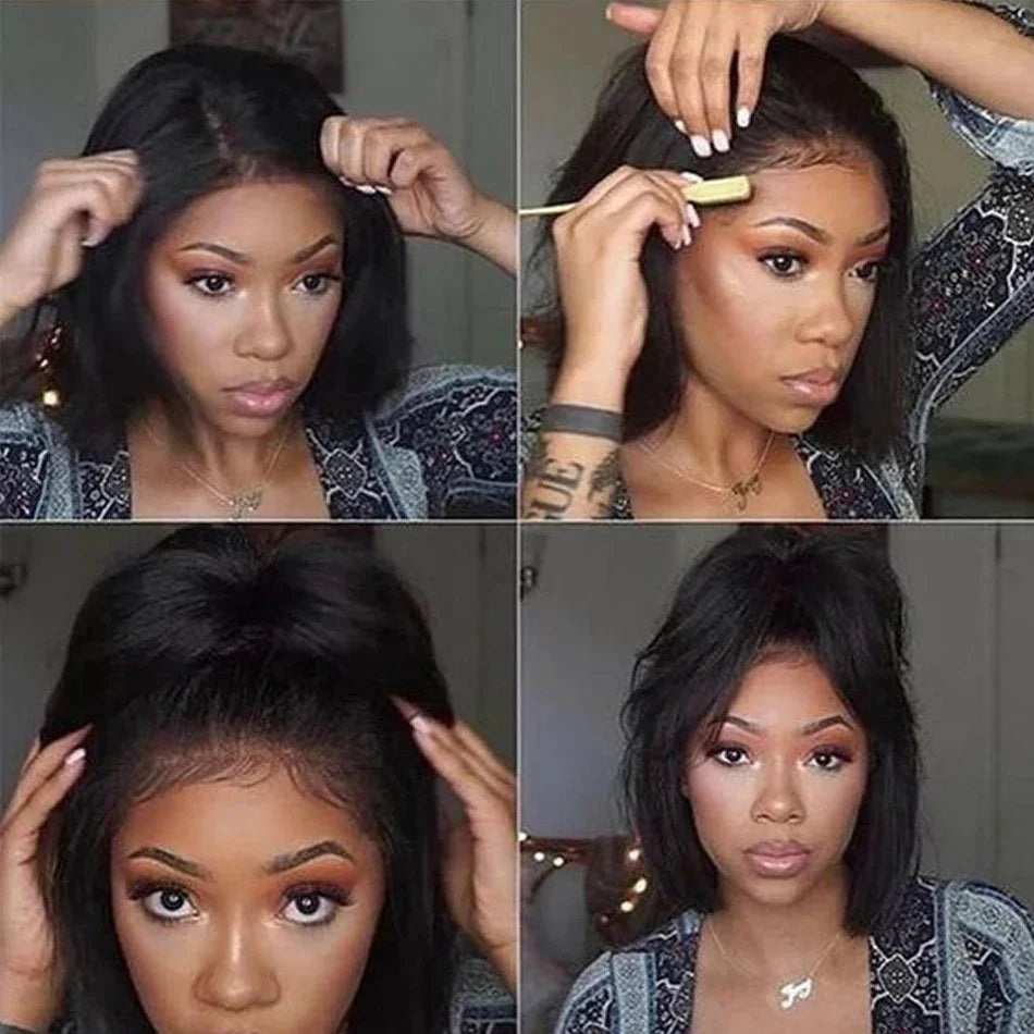 Kinky Straight 250% Density 13x4 HD Full Lace Front Human Hair Wigs Brazilian Glueless Lace Frontal Wigs Pre Plucked Women Yaki