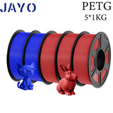 JAYO 3D Printer Filament  PETG PLA HSMPETG PLA PLUS 1.75mm 5Rolls 3D Printing Materials for 100% No Bubble &FDM 3D Pen DIY Gift