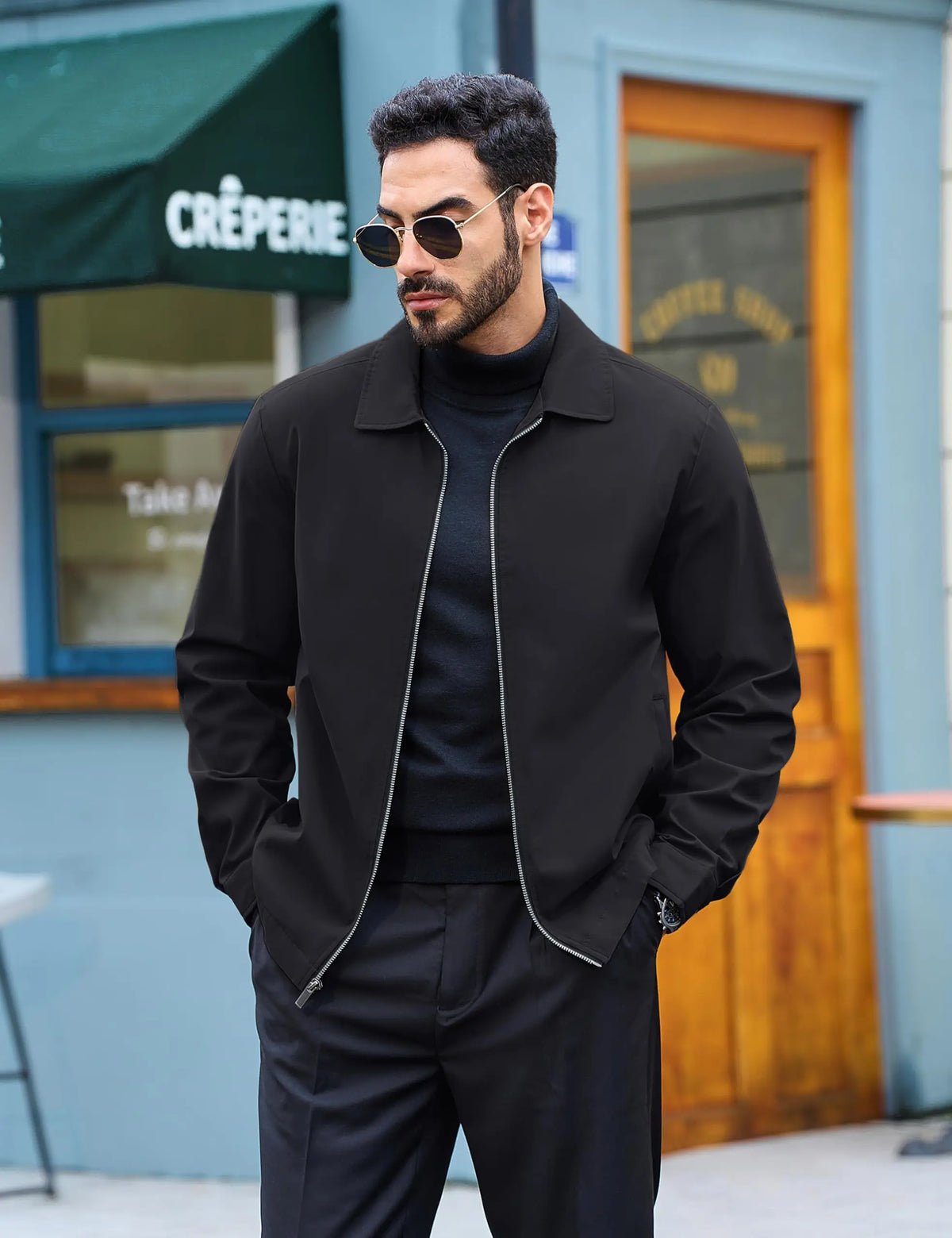 Men's Lightweight Windbreaker Jacket Full Zip Casual Jacket Water-Repellent Coat with Zip Pockets Golf Work Outdoor