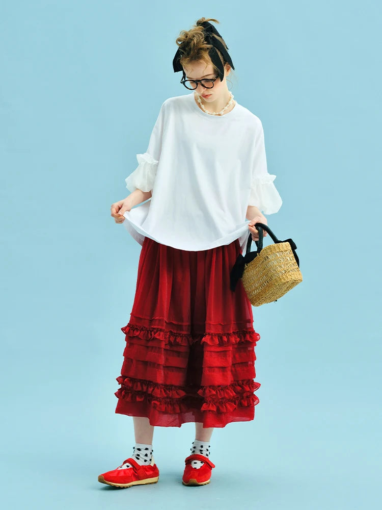 2026 imakokoni summer pure cotton casual loose fitting yarn design lantern sleeve top 255029+255030