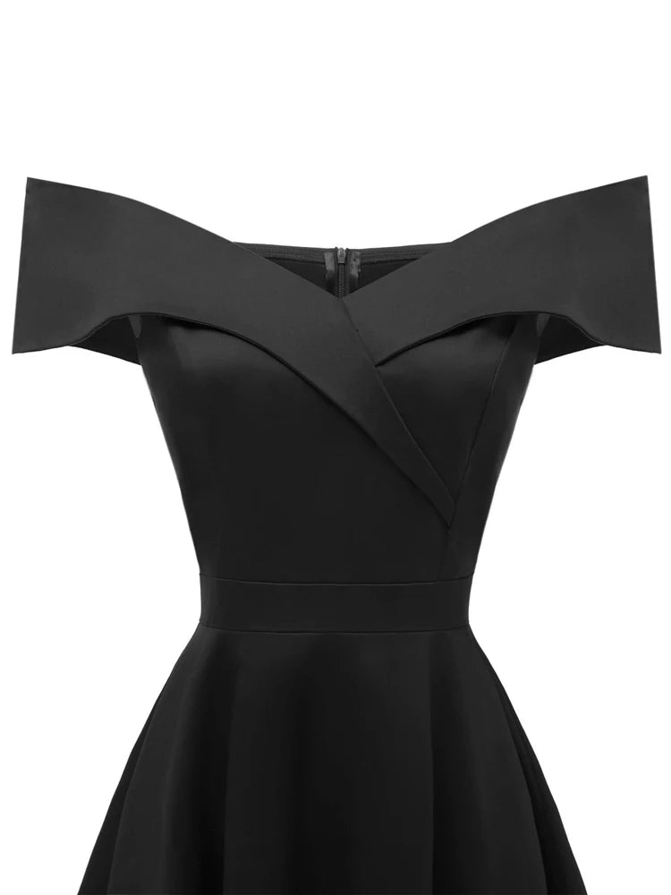Tonval Vintage Off the Shoulder Party Sexy Evening Birthday Dresses Prom Elegant Women Fit and Flare Cotton Dress