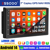 7" Double 2 DIN Android 14 CarPlay Car Stereo Multimedia Video Player GPS Navigation Wifi FM/RDS Bluetooth Multimedia Fit Nissan
