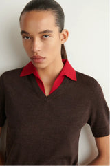 XIMIAN APPAREL 2026 YAZHIMEI traf Cos autumn New Style of Ladies' casual brown Standard style wool-blend layered polo shirt
