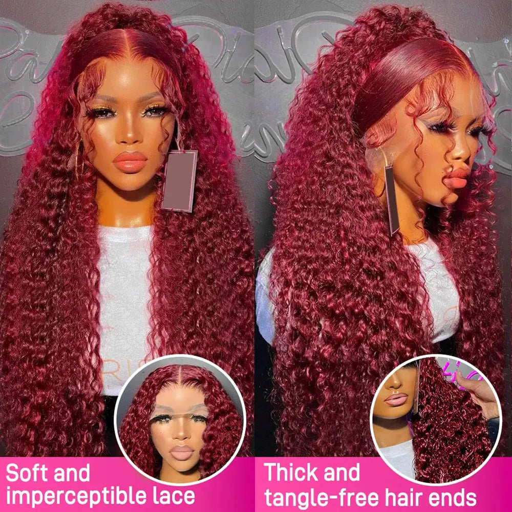 99J Burgundy 250 Density 13x4 HD Lace Front Wigs Human Hair Red Wine 30