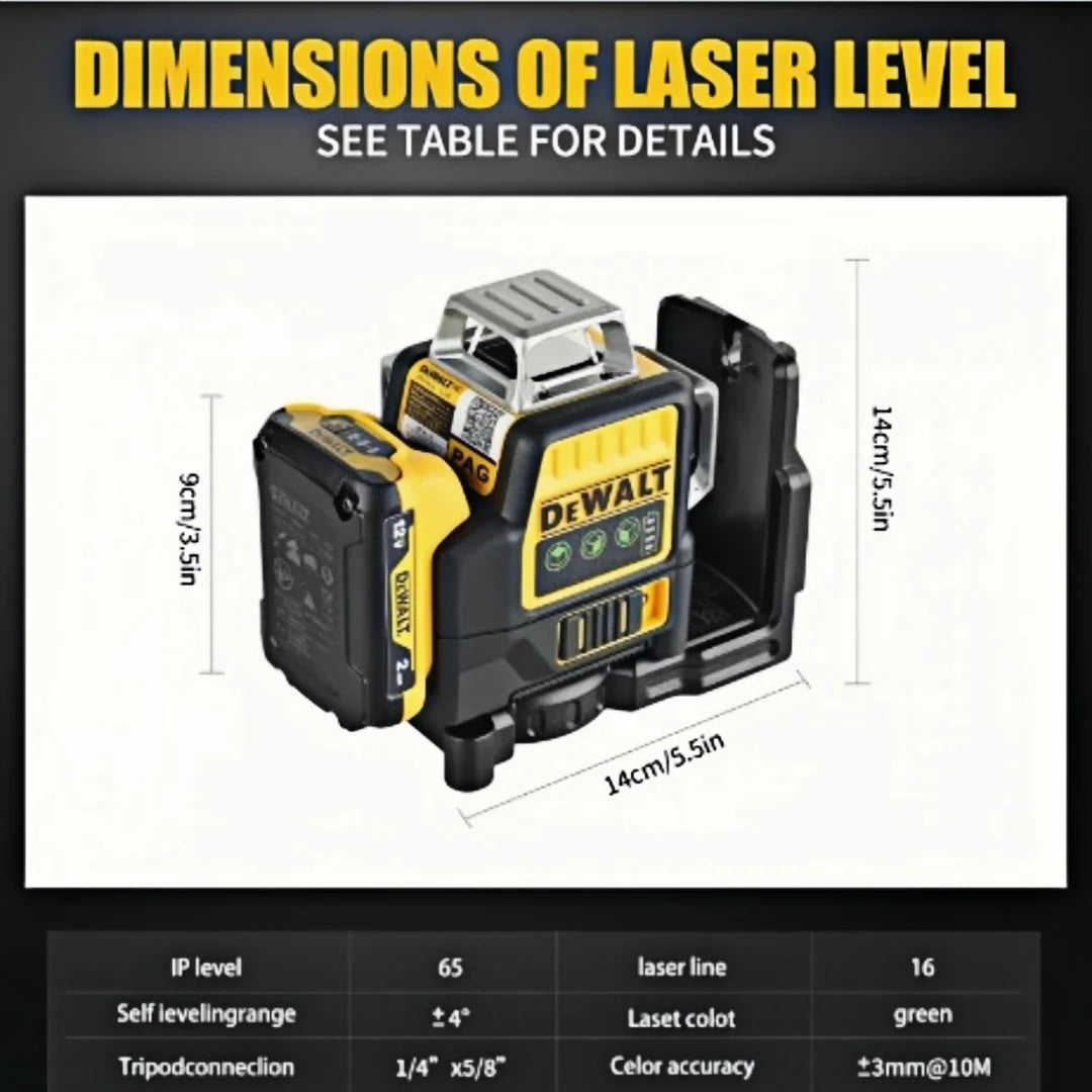 DEWALT DW089LG Laser Level 12-Line 3-Sides 360-Degree Vertical Horizontal Line Laser Tool Battery-Powered 12V
