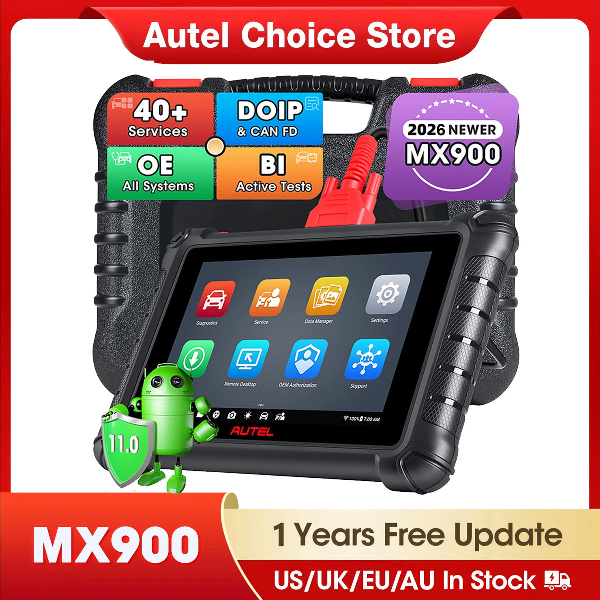 Autel MaxiCheck MX900 MK900 Diagnostic Tool Automotive OBD2 Scanner 8Inch OBD 2 Code Reader DoIP/CAN FD Same as MK900 Scanner