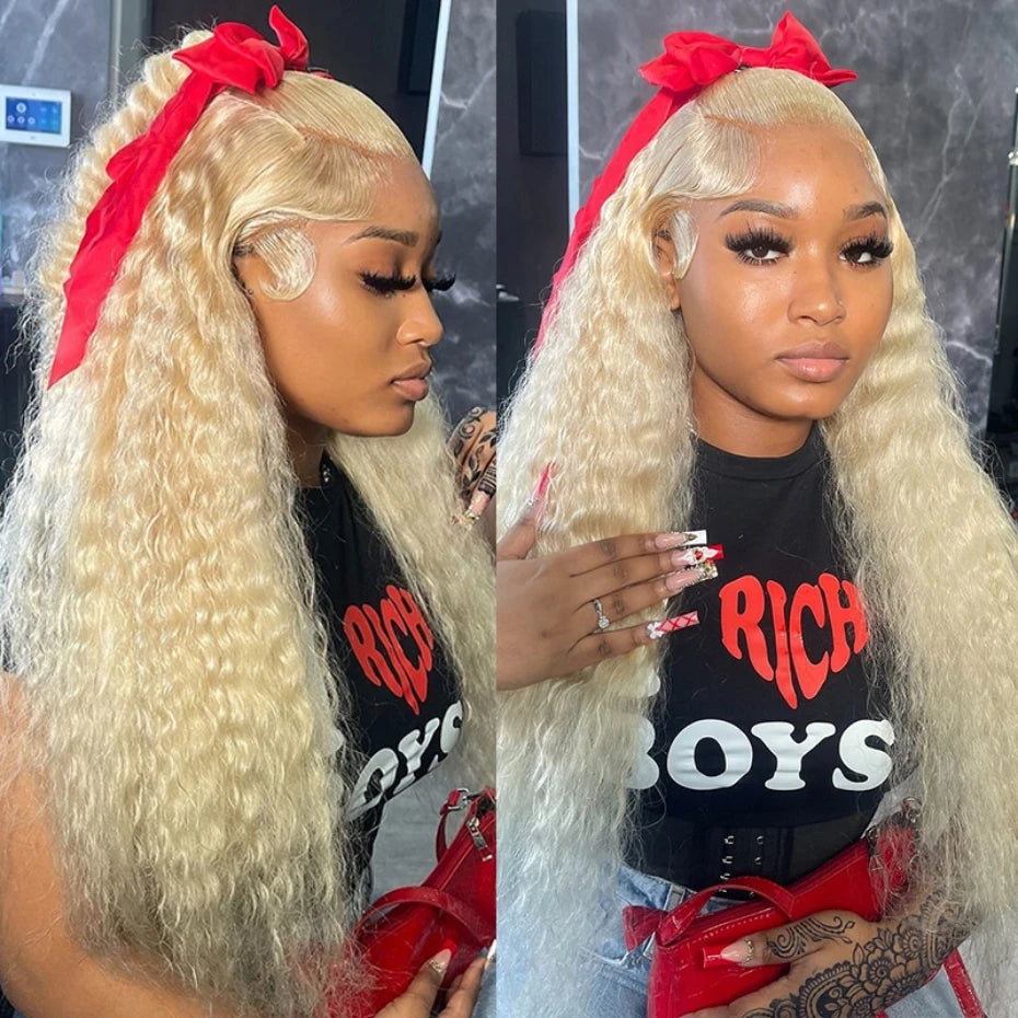 8-32 inch Deep Wave Human Hair Bundles Remy Brazilian Hair 613 Blonde