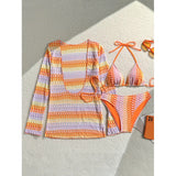 2026 with Long Sleeve Cover Up Printed Bikini Women Swimwear Female Swimsuit Three Pieces Bikini Set Bather Bathing Suit Swim