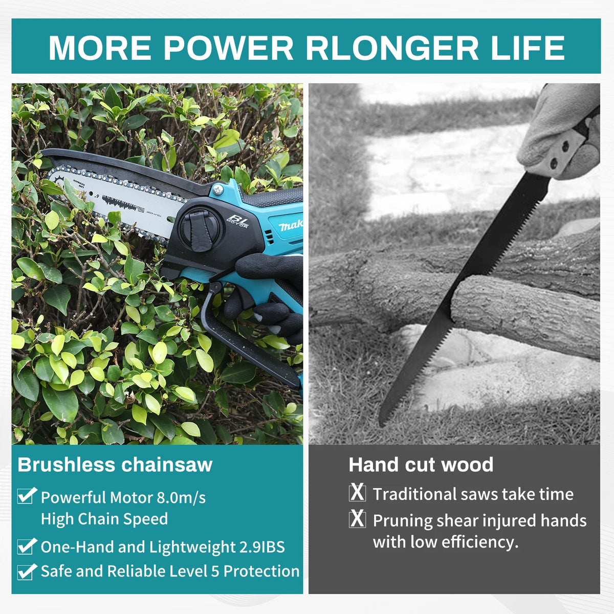Makita 18V Cordless Chainsaw for Woodworking with Small Handheld Electric 6-inch Logging Sawzall Mini Portable Chainsaw