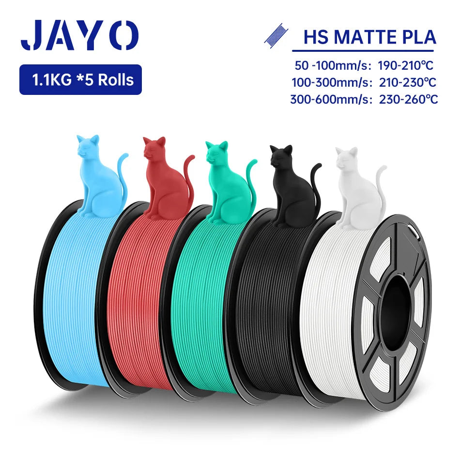 JAYO PLA Classic 3D Filament 1.75mm High Speed Matte PLA 3D Printer Filament Neatly Wound 3D Printing Materials 5Rolls/set