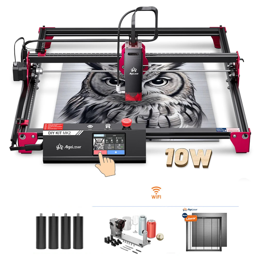 Algolaser DIY KIT MK2 10W Table CNC Laser Cutter Engraver 3.5” Touch Scree Phone&WiF Metal Wood Lase Cutting Engraving Machine