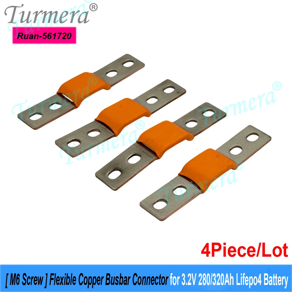 Turmera 24V 48V 12V Lifepo4 Battery Flexible Busbar Copper Connecter Hole to Hole 56mm 2mm 400A for 280Ah 320Ah Lifepo4 Battery