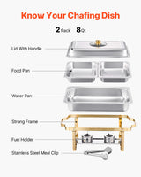SucceBuy 2/4 Pack Chafing Dish Buffet Set Stainless Steel Chafer with Half Size Pans Rectangle Catering Warmer for Party Banquet