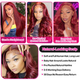 Burgundy Colored 13x4 HD Body Wave Lace Front Wig Human Hair 99J Red 13x6 Full Lace Frontal Wig 200 Density 44 46 Inch Remy Hair