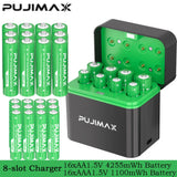 PUJIMAX Smart AA/AAA Lithium Battery Charger Charging 4 AA+4 AAA Rechargeable Li-ion Batteries With High Capacity Battery SET