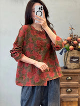 Amax LuluE 2026 Vintage Design Clothes Women Chinese Fashion Tshirts Loose Casual Floral Tops Ladies Classic Printed O Neck Tees