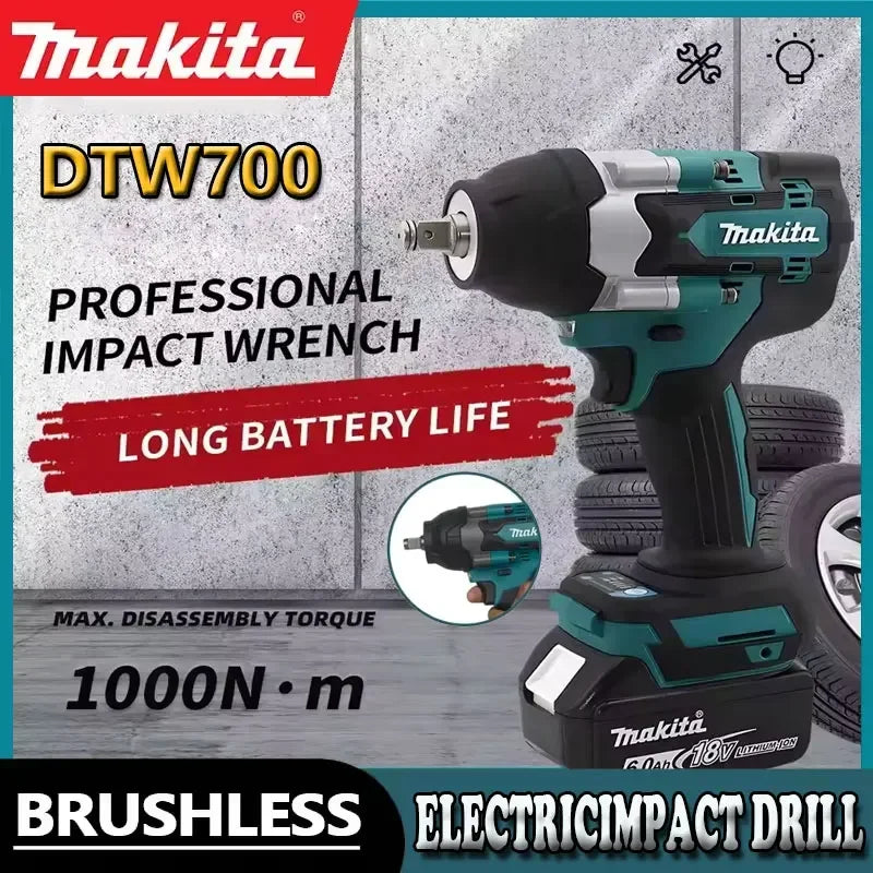Makita Electric Wrench DTW700 Brushless Multi functional Rechargeable 18V Lithium Battery Auto Repair High Torque Impact Wrench