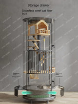 TT360 ° Rotatable Cat Cage Villa Solid Wood Luxury Panoramic Display Cabinet Nest Glass House With Toilet