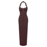 VC Black Halter Elegant Dress For Women 2025 New Summer Evening Party Celebrity Bodycon Long Dress Red Brown Prom Vestido