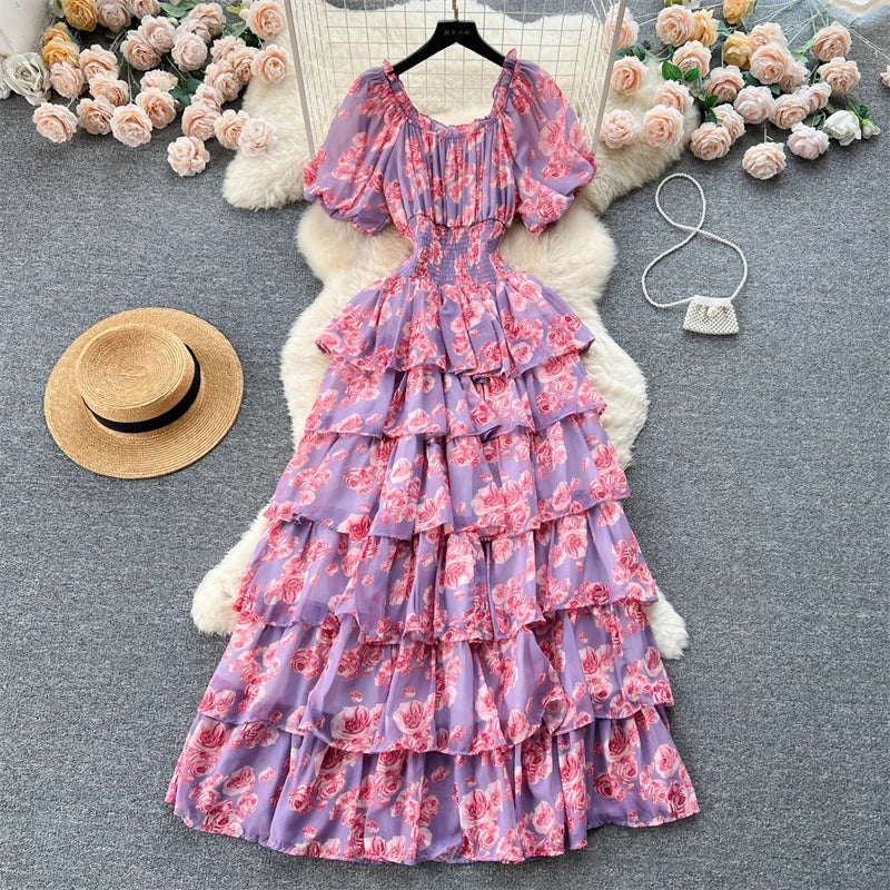 Ladies Party Vestidos 2026 Spring Autumn Retro Bubble Sleeves Lady Birthday Cake Dress High-end Korean Version Women's Dress