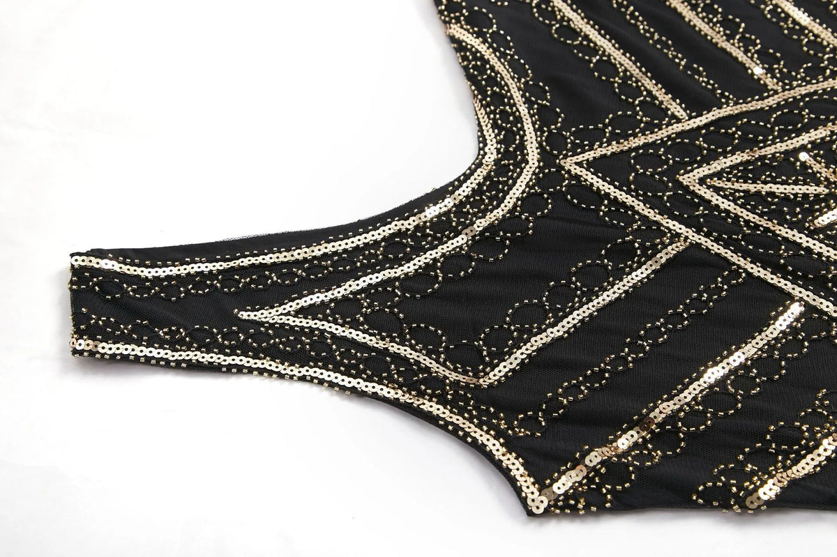 SIDAIMI 1920s Flapper Dress Great Gatsby Dress Round-Neck New Women's Black Sequin Dress Elegant Dress Tassel Party Dress