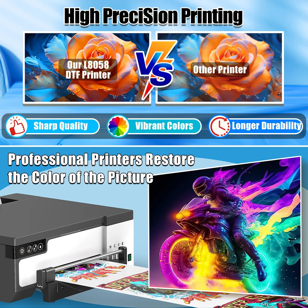 A4 A3 DTF Printer with Roll Feeder-XP600 Doubled Printing Speed Built-in White Stirring System for DIY T-Shirt Clothes print
