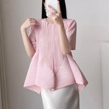 Pleated T-Shirt 2026 Summer New Ruffled Short Sleeve Top Elegant Commuter Women's Lightweight Stretch Non-Iron Clothing