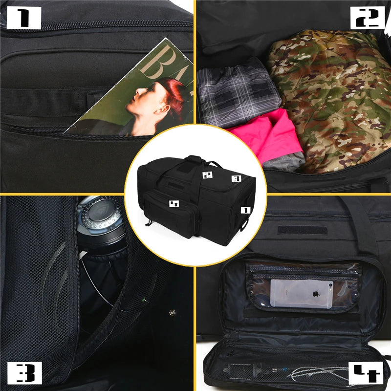 124L Large Capacity Tactical Duffel Bag Rolling Luggage for Heavy-Duty Camping Hiking Luggage Travel Suitcase