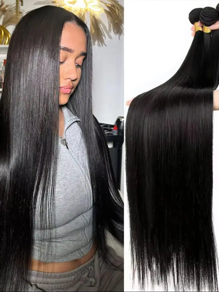 30 32 Inch Bone Straight Bundle Human Hair Unprocessed Raw Remy Hair 3 4 Bundles Brazilian Extension Machine Double Weft