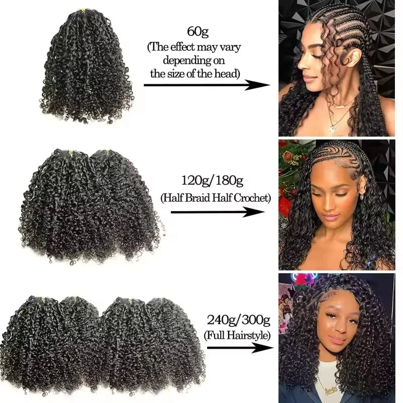 300g Burmese Kinky Curly Crochet Human Hair Knots Feather Crochet Hair Extensions Invisible Knotless Kinky Curly Braiding Hair