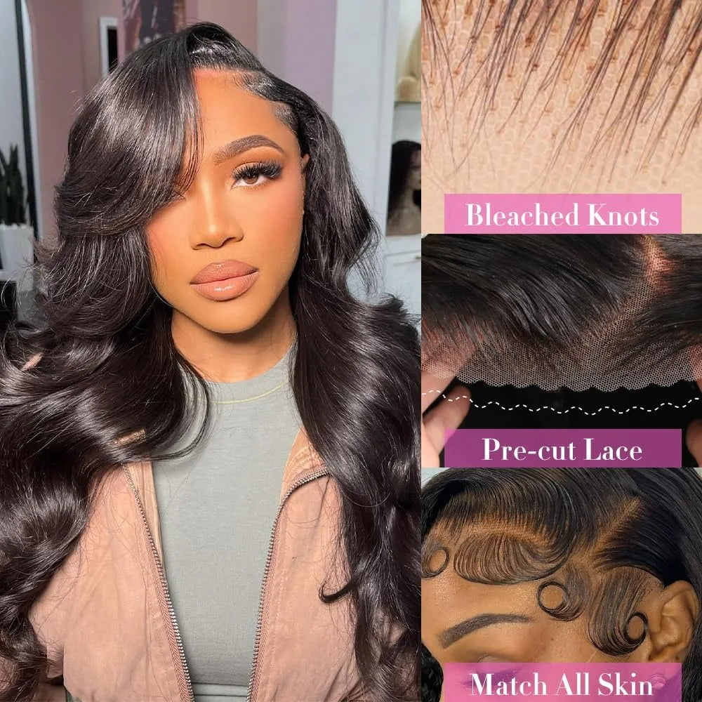 250 Density 40 42 Inch Body Wave Human Hair 13x4 HD Transparent Lace
