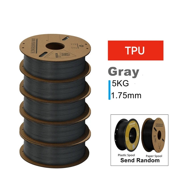 KINGROON 3D Printer Filament PLA PETG TPU ABS 5KG Bundle Black White Gray 1.75mm No bubbles Plastic 5 roll 1kg , Random Spool