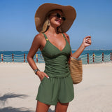 Adjustable Shoulder Strap Women Two Piece Swimsuit Insert Pocket Bathing Suit Ruching Beach Wear Tankini With Short