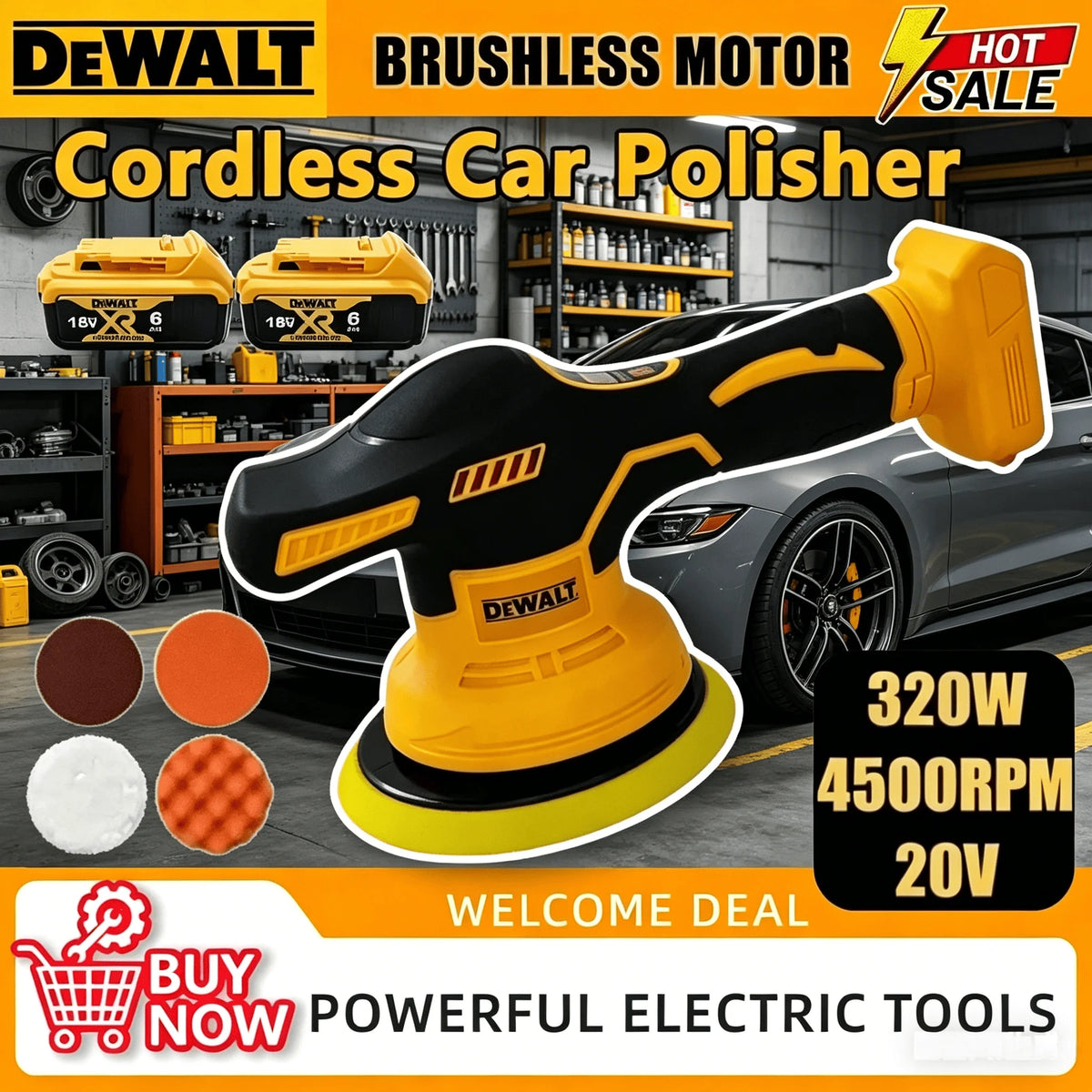 DEWALT 8 Gears Digital Display Cordless Car Polisher Electric Waxing Polishing Machine Variable Speed For DEWALT 20V Battery