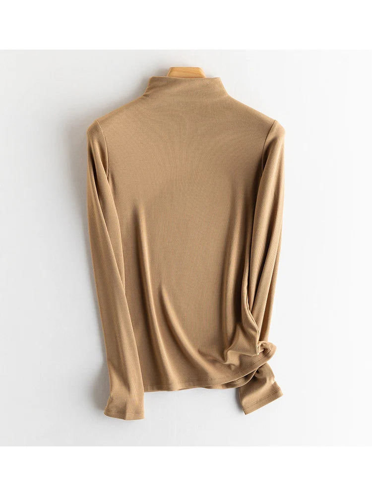 SuyaDream, Women Bottoming T Shirt, Silk Viscose Blend, Long Sleeves, Solid Basic Thermal Shirt, 2024 Autumn Winter Top