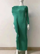 LANMREM Irregular Ruffled Pleated Maxi Dress Women Solid Color Round Neck Women's Elegant Festival Clothing 2024 Summer 2DA1460
